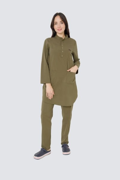 Haki Likralı Tesettür Takım Forma