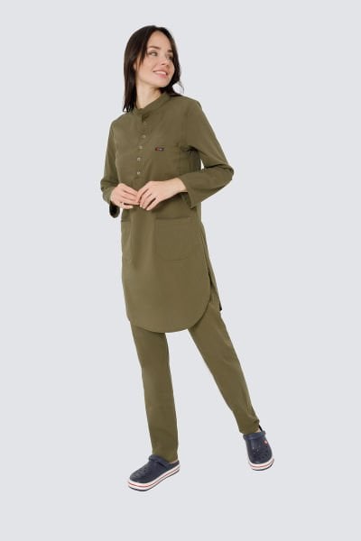 Haki Likralı Tesettür Takım Forma