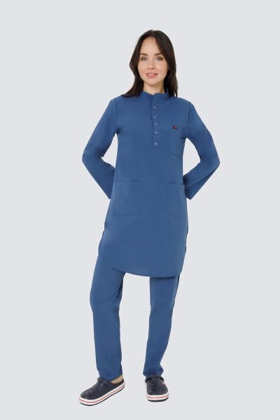 Fırtına Mavi Likralı Tesettür Takım Forma