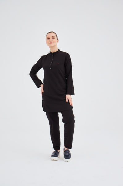 Siyah Likralı Tesettür Takım Forma