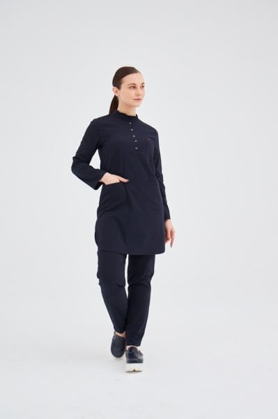 Lacivert Likralı Tesettür Takım Forma