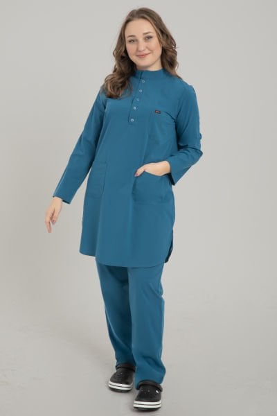 Petrol Mavi Likralı Tesettür Takım Forma