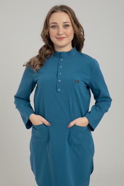 Petrol Mavi Likralı Tesettür Takım Forma