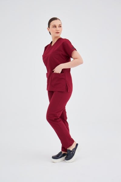 Bordo Likralı Cerrahi Takım Forma