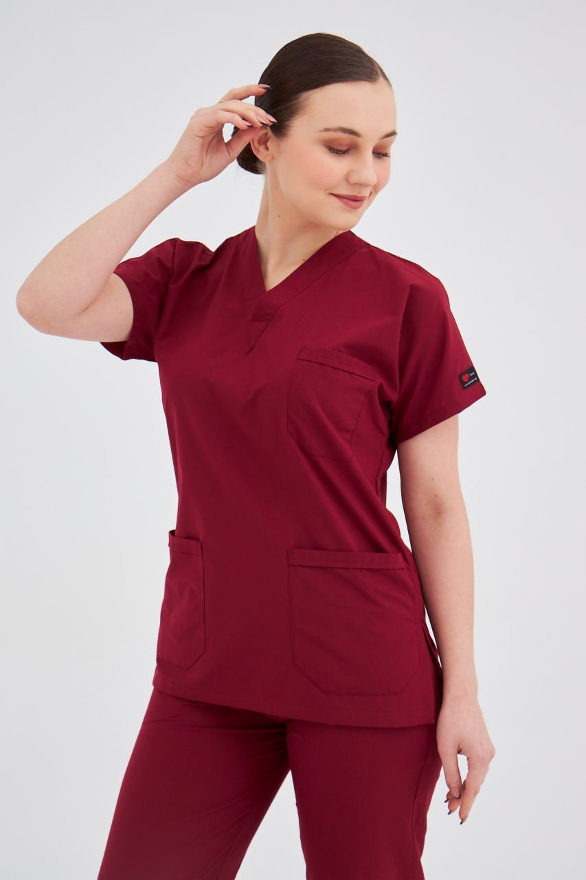 Bordo Likralı Cerrahi Takım Forma