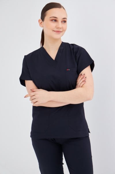 Lacivert Likralı Cerrahi Tek Üst