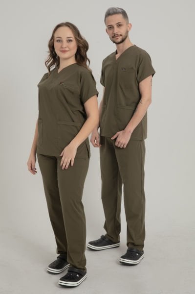 Haki Yeşili Likralı Cerrahi Takım Forma