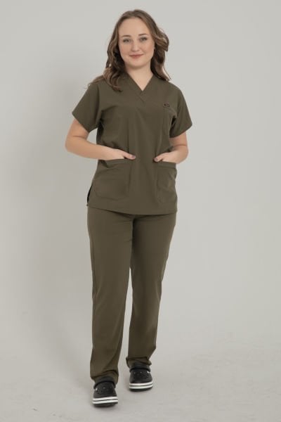 Haki Yeşili Likralı Cerrahi Takım Forma