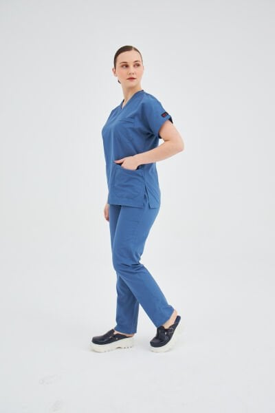 İndigo Mavi Likralı Cerrahi Takım Forma