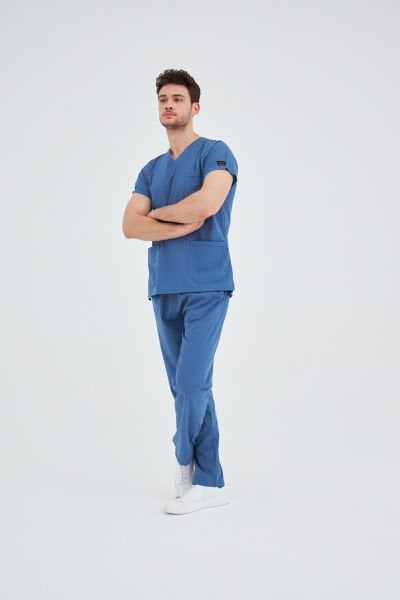 İndigo Mavi Likralı Cerrahi Takım Forma