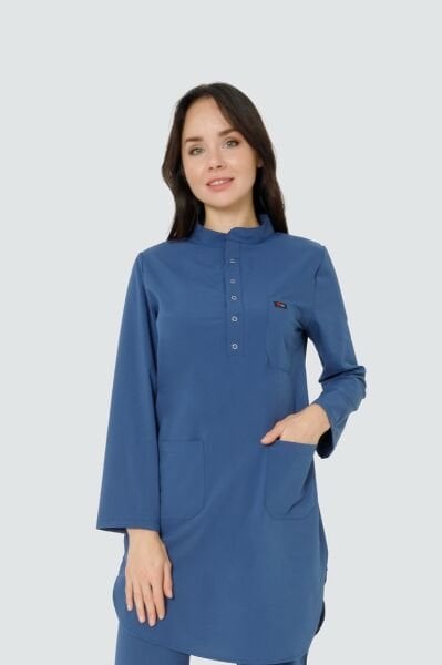 Fırtına Mavisi Likralı Tesettür Tek Üst