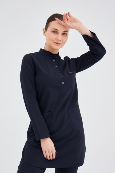 Lacivert Likralı Tesettür Tek Üst