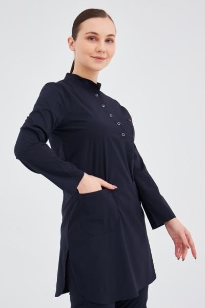 Lacivert Likralı Tesettür Tek Üst