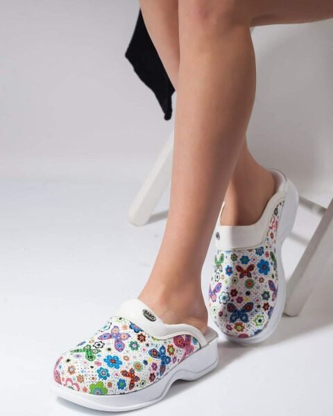 Beyaz Kelebek Desenli Ortopedik Sabo Terlik