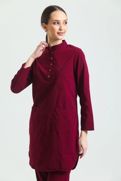 Bordo Likralı Tesettür Tek Üst