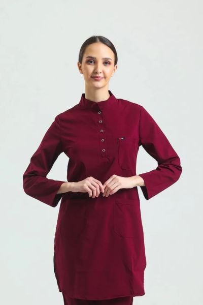 Bordo Likralı Tesettür Tek Üst