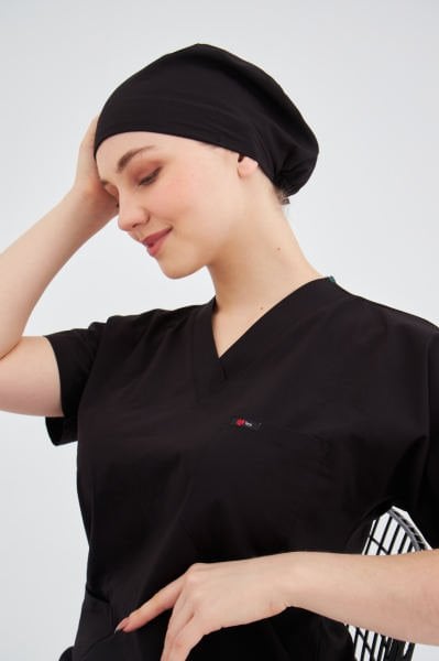 Siyah  Likralı Cerrahi Tek Üst