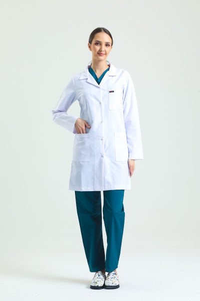 Beyaz Orta Boy Klasik Yaka Visit Önlük