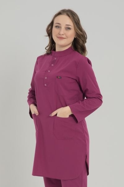 Fuşya Likralı Tesettür Tek Üst