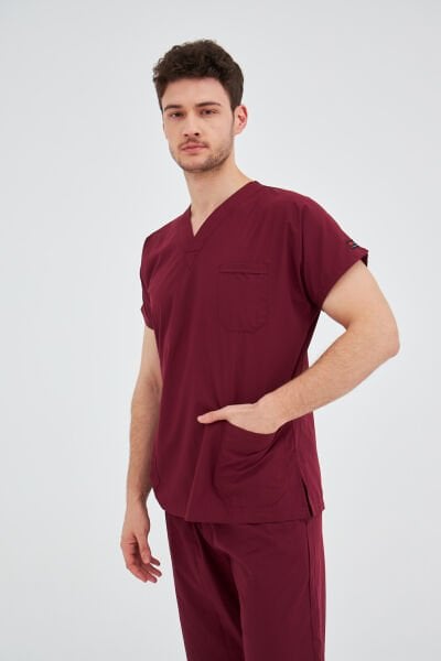 Bordo Likralı Cerrahi Tek Üst