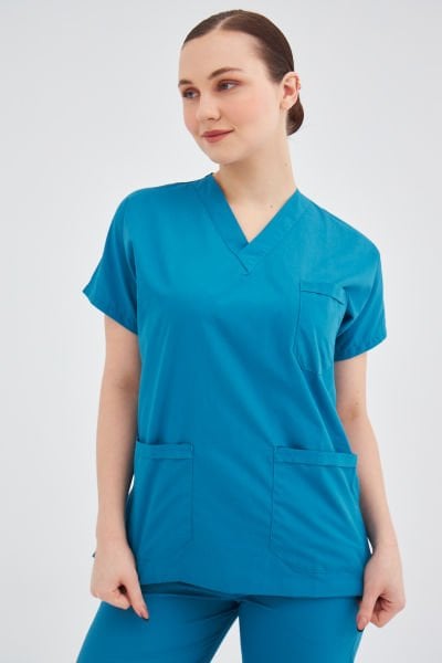 Petrol Mavi Likra Plus Cerrahi Tek Üst