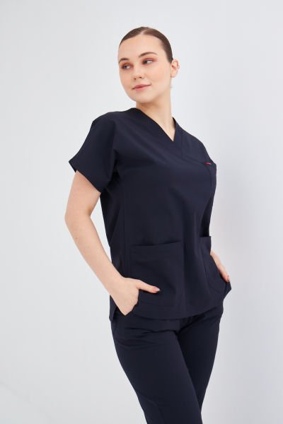 Lacivert Likra Plus Cerrahi Tek Üst