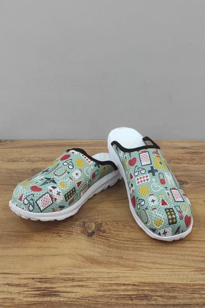 Yeşil Hastane Desen Hafif Taban Ortopedik Sabo Terlik