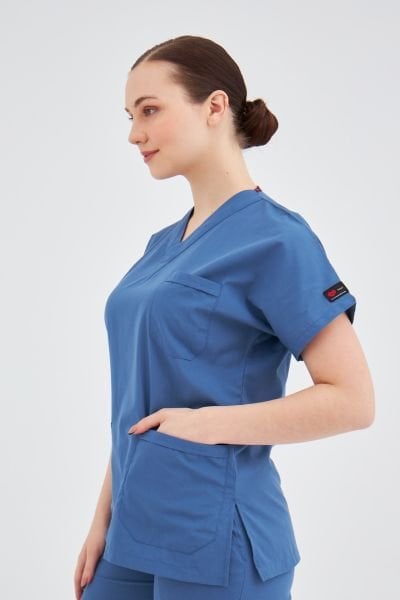 İndigo Likralı Cerrahi Tek Üst