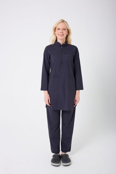 Lacivert Likra Plus Tesettür Takım